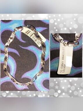 Unbranded Unisex Sterling Silver Curvy w/Etched Design 8" Bracelet
